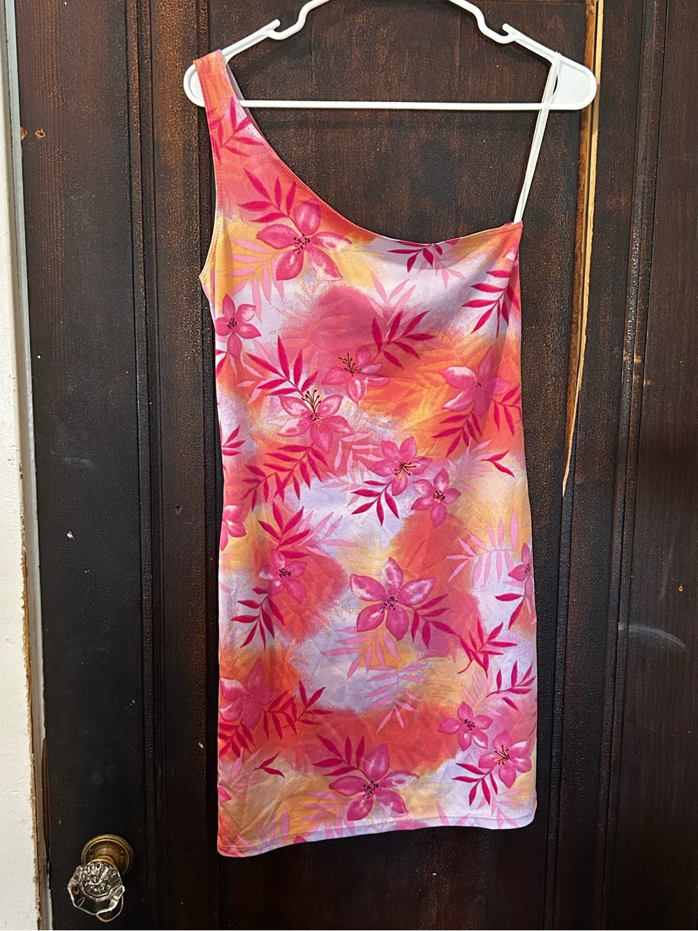 Wet Seal One-Shoulder Hawaiian Patterned Slip Dress!
